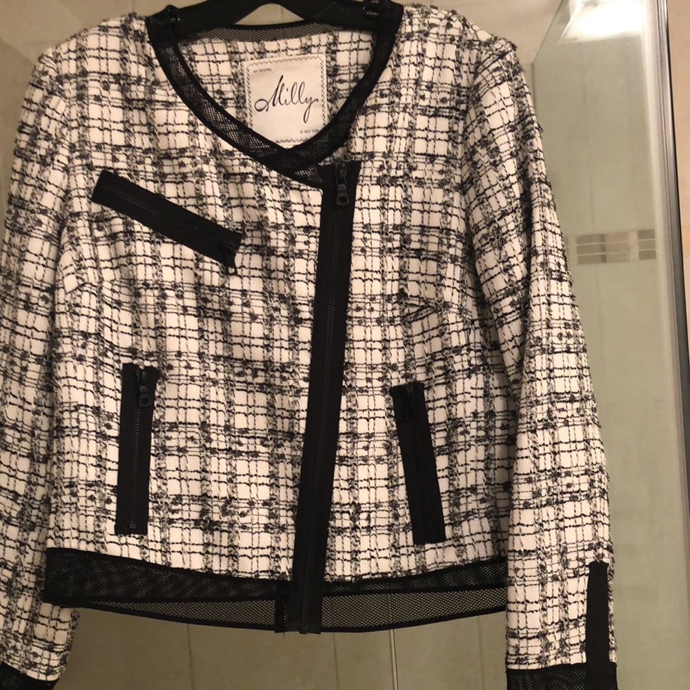 Milly black/white jacket, zipper and mesh accents